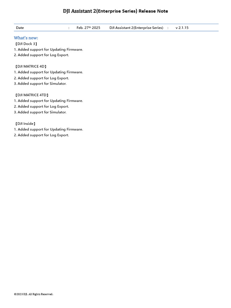 DJI+Assistant+2+ (Enterprise+Series) +Release+Notes+ (V2 1 15) | PDF ...