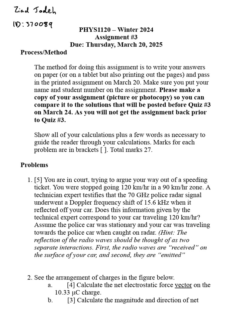 PHYS1120 Winter 2024 Assignment 3 | PDF | Electric Field | Radio