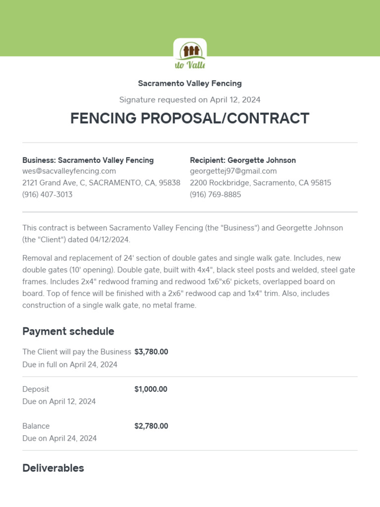 Fencing Proposal Contract Incomplete 2 | PDF | Payments | Cheque