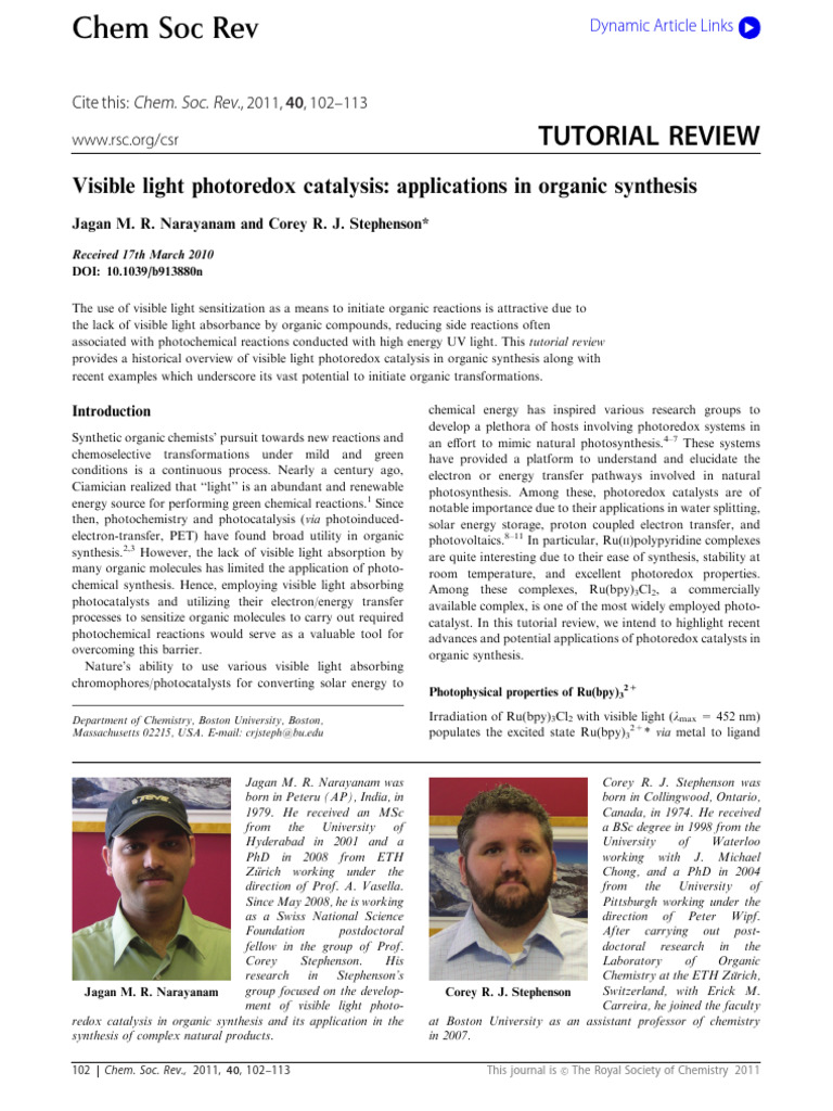 Visible Light Photoredox Catalysis in Synthesis | PDF | Chemical ...