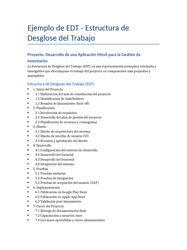 Ejemplo de EDT para Proyecto Móvil | PDF