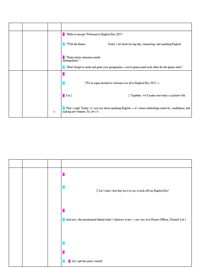 Cuecard MC English Day 2025 | PDF