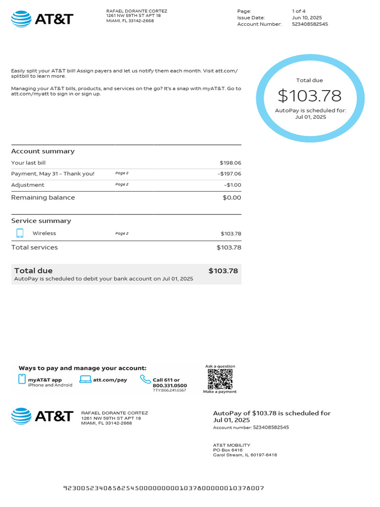 At&t 1 | PDF | Payments | Service Industries