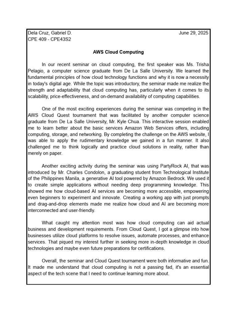 Reflection Cloud Computing (Dela Cruz, Gabriel D.) | PDF | Cloud ...