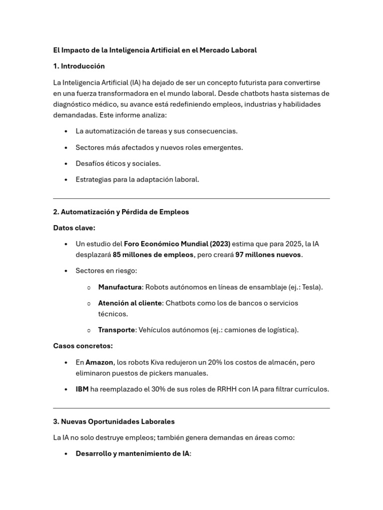 Impacto de la IA en el Empleo Laboral | PDF | Inteligencia artificial ...