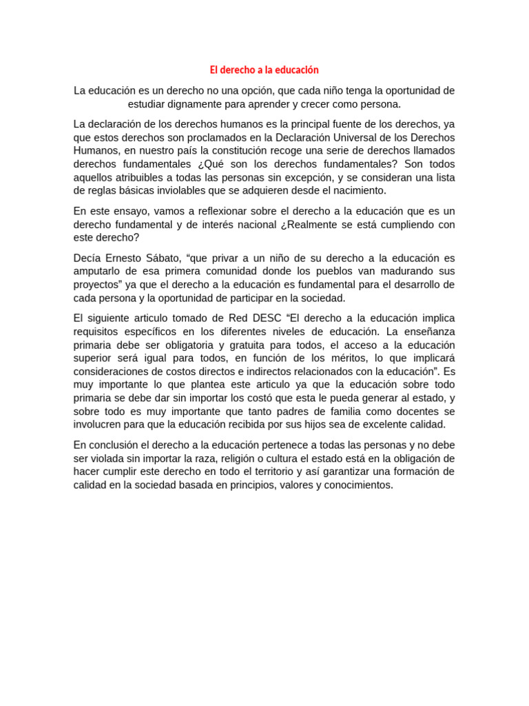 Conclusión sobre el derecho a la educación | PDF | Etica social | Derechos