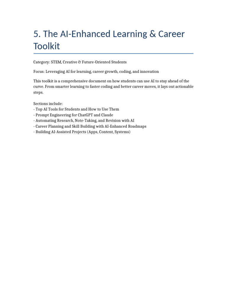 5 The AI-Enhanced Learning & Career Toolkit | PDF