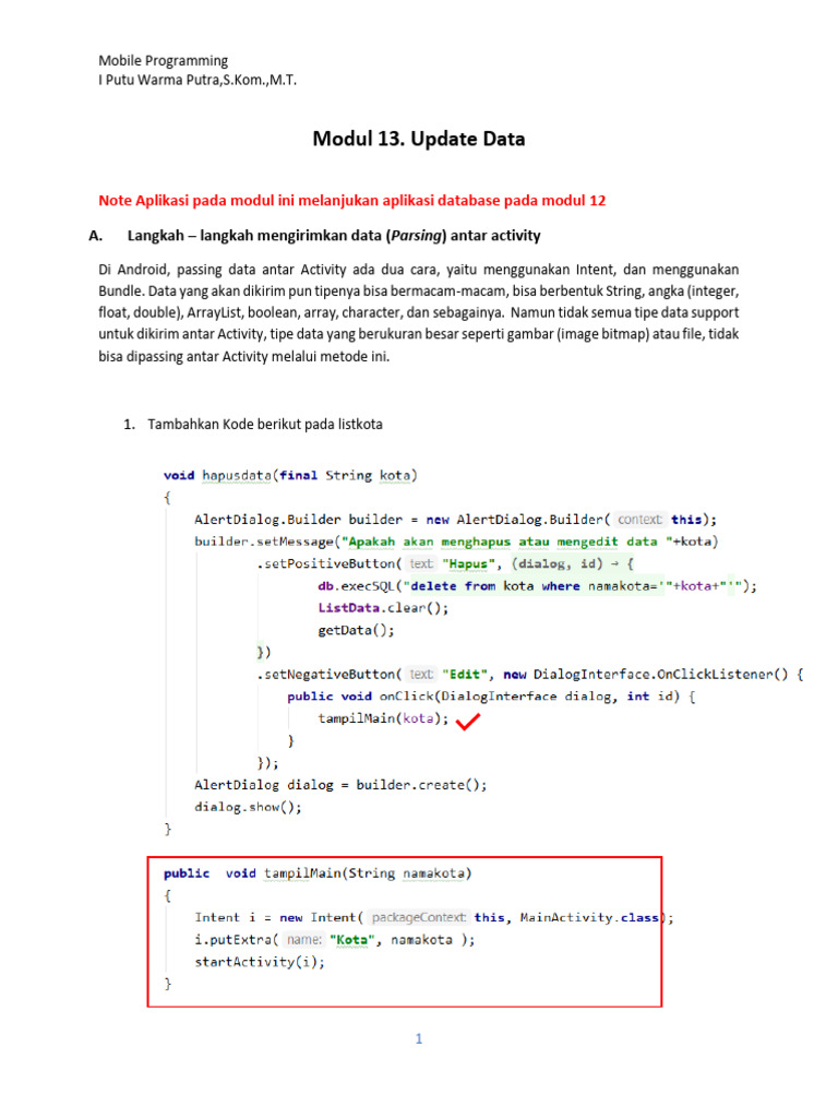 Update Data di Android dengan SQLite | PDF