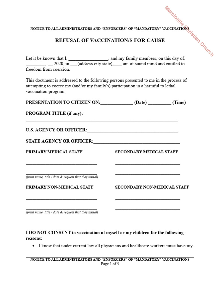 Refusal of Mandatory Vaccination Notice | PDF | Vaccines | Vaccination