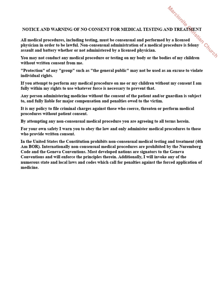 Medical Consent Notice and Warning | PDF | Informed Consent | Misconduct