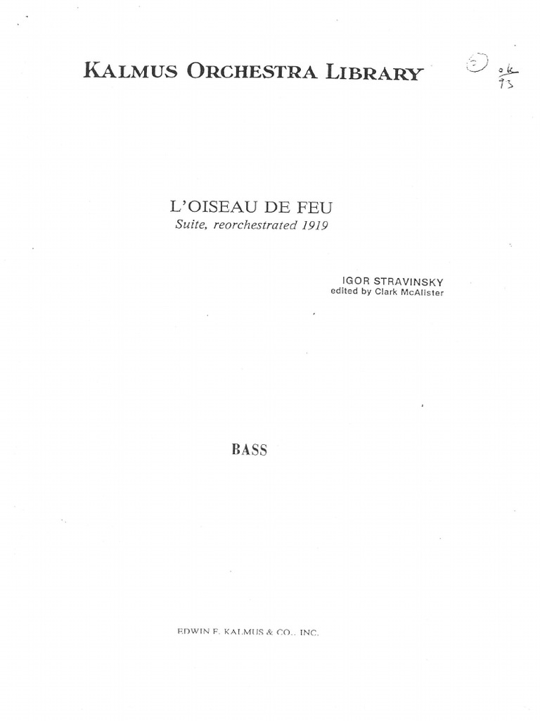 Stravinsky Firebird Suite 1919 D Bass Pdf