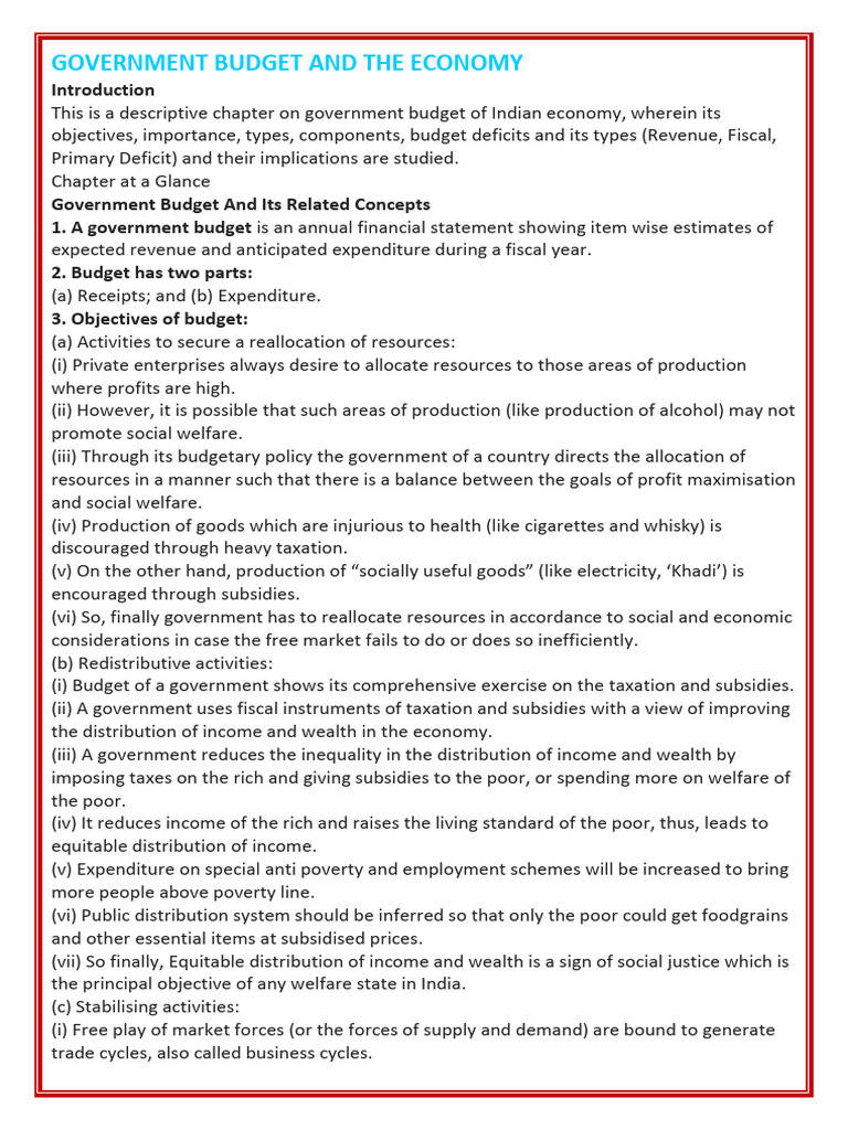 Chapter 8 Government Budget and The Economy Important Notes | PDF ...