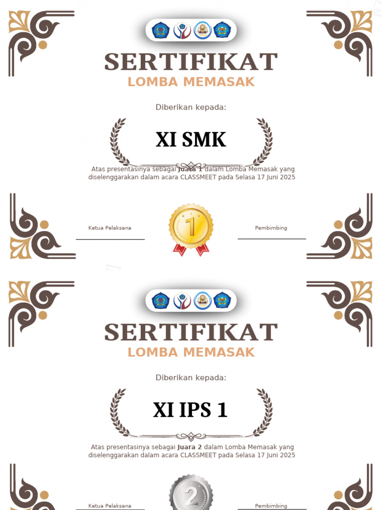 Sertifikat Juara Lomba CLASSMEET 2025 | PDF