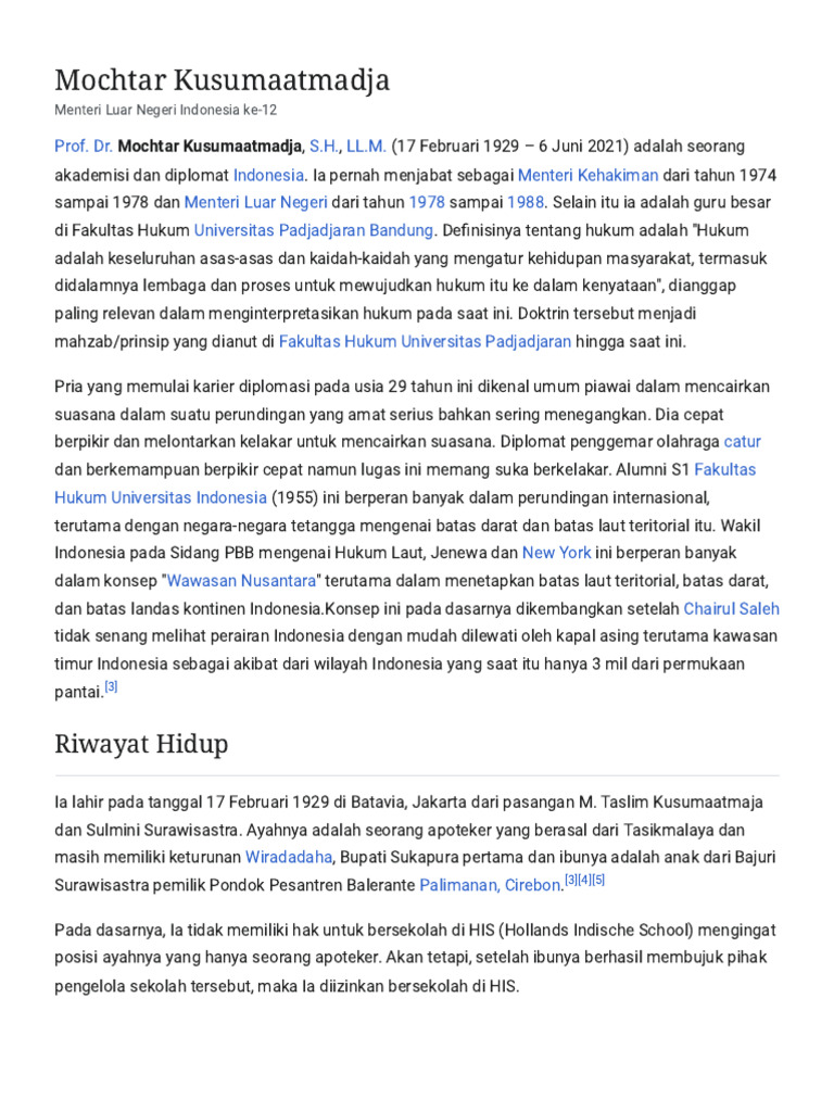 Biografi Mochtar Kusumaatmadja | PDF