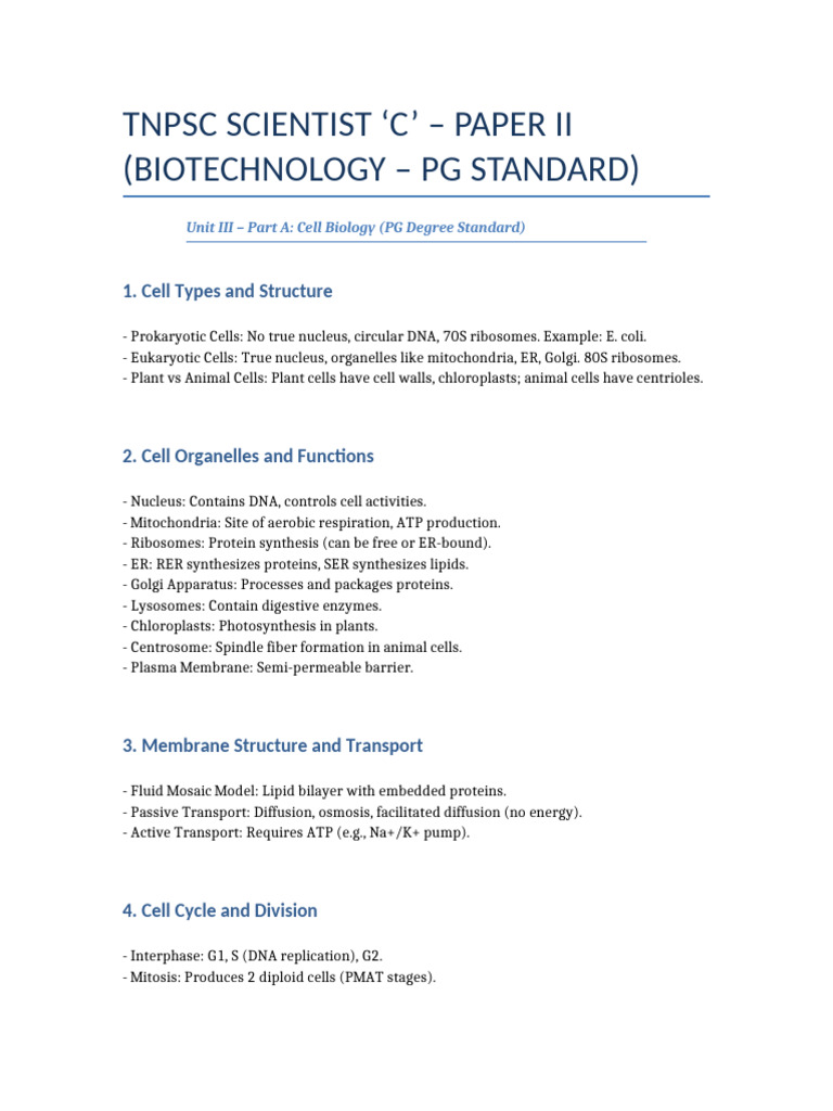 Unit III PartA Cell Biology Notes | PDF