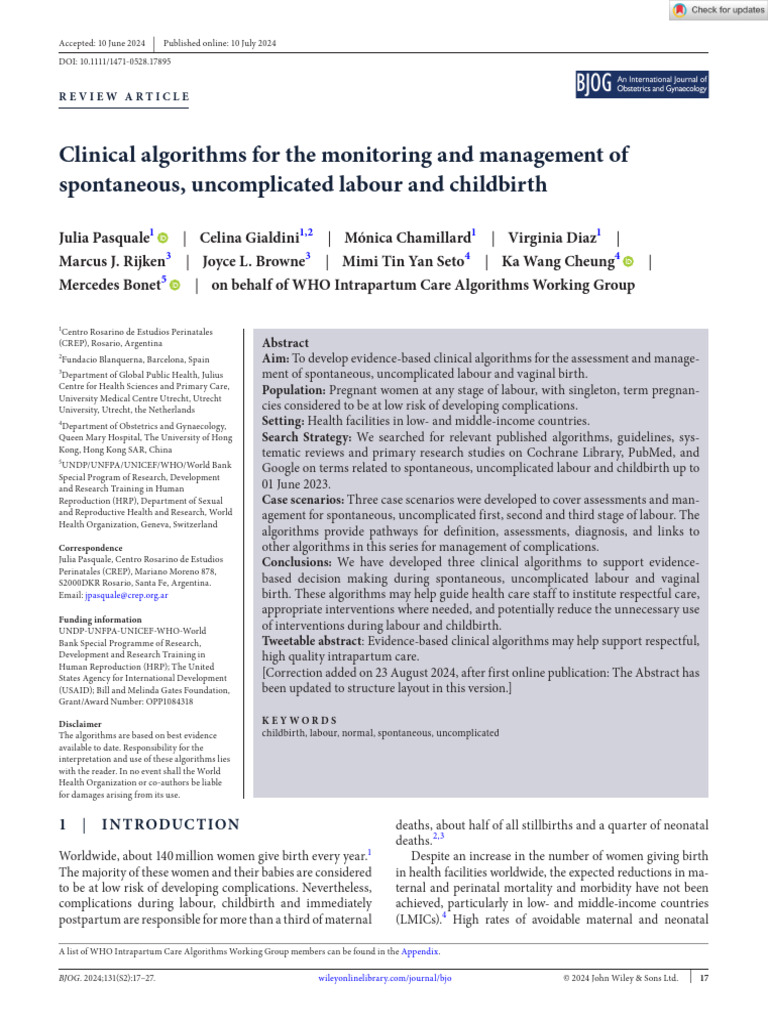 Clinical Algorithms for Uncomplicated Labour | PDF | Childbirth ...