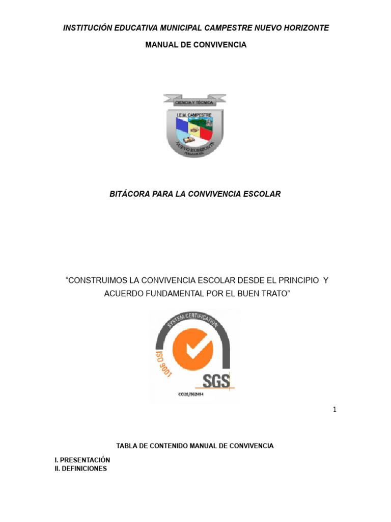 Manual de Convivencia Escolar Nuevo Horizonte | PDF | Acoso cibernético ...
