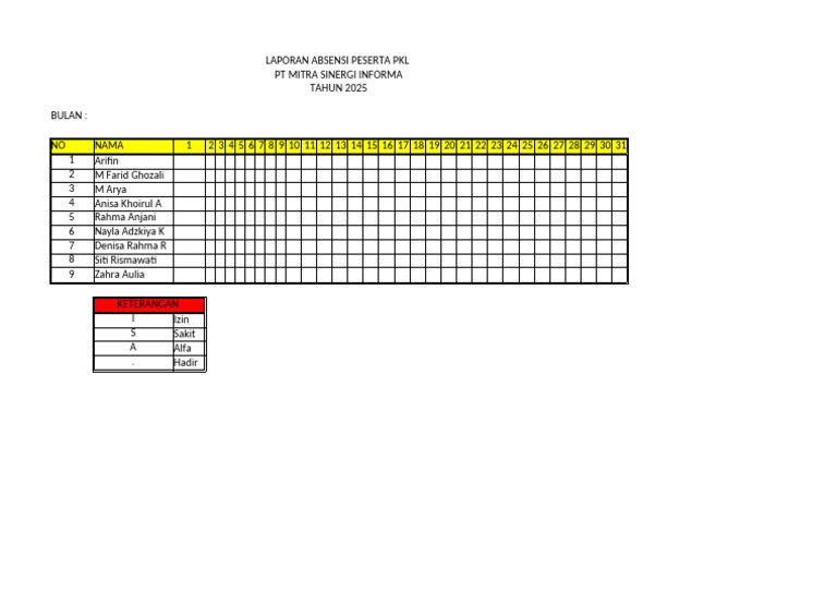 Format Absen PKL | PDF