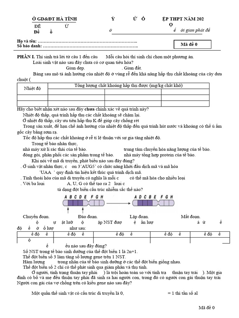 De 0501 - Sinh Hoc - IN | PDF