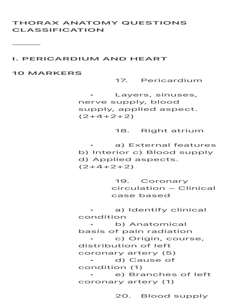 Thorax Anatomy Questions and Cases | PDF | Coronary Circulation | Heart