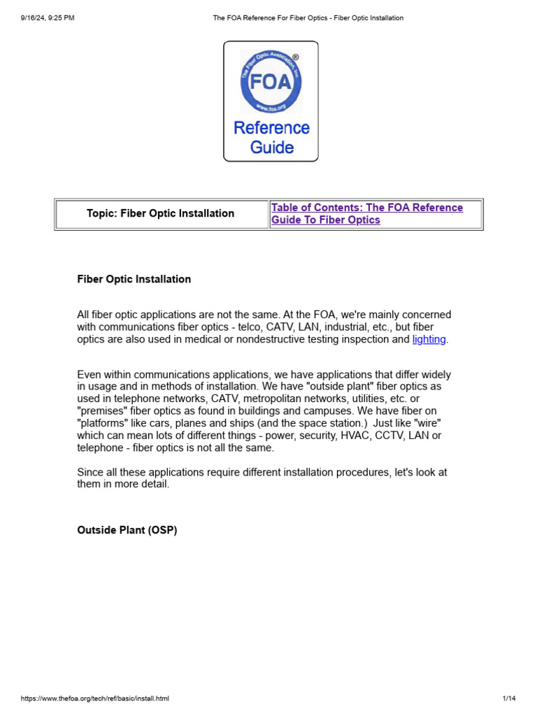 Fiber Optic Installation Overview | PDF | Optical Fiber | Fiber Optic ...