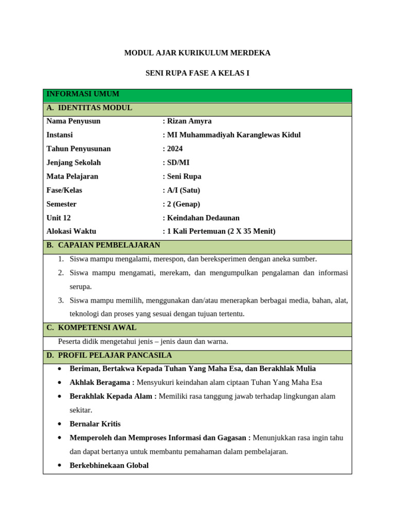 Modul Kelas 1 Senru | PDF