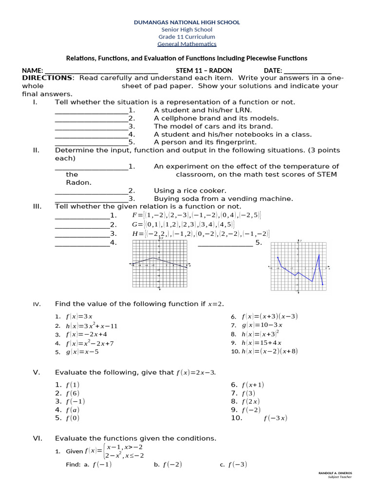 Grade 11 General Math: Functions Guide | PDF | Function (Mathematics)