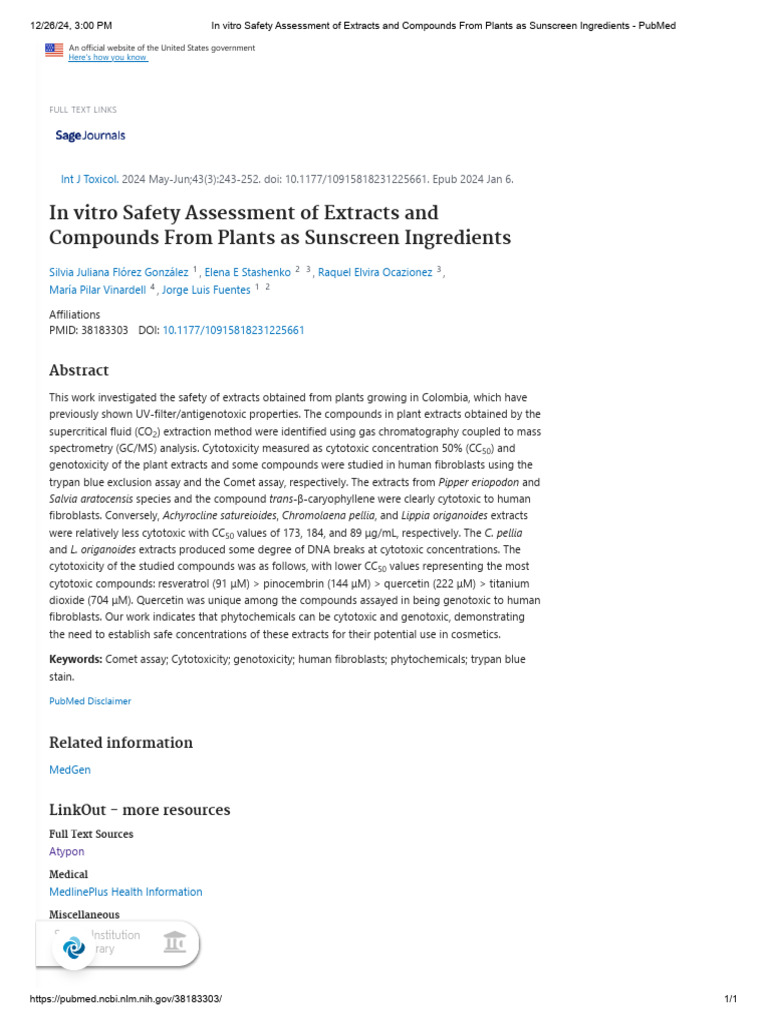 In Vitro Safety Assessment of Extracts and Compounds From Plants As ...