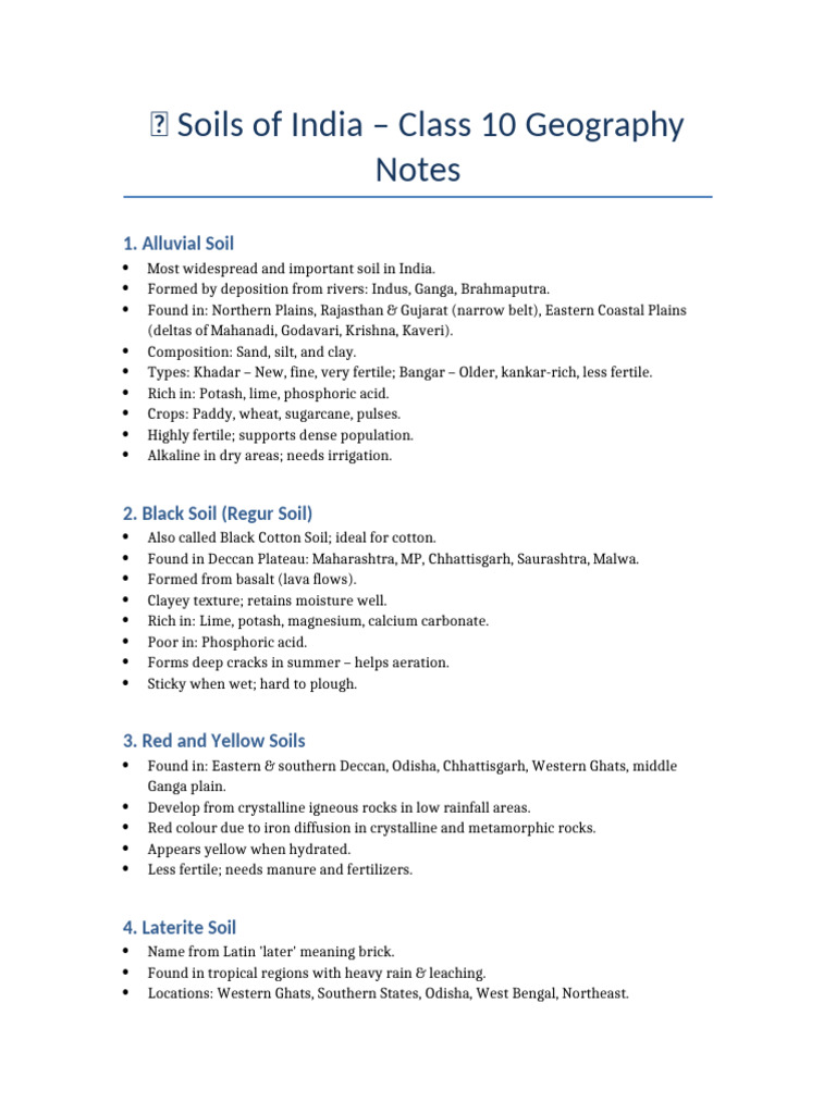 Types of Soil in India for Class 10 | PDF | Soil | Earth Sciences