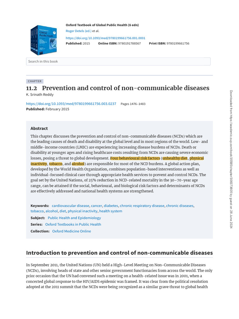 Preventing Non-Communicable Diseases | PDF | Non Communicable Disease ...
