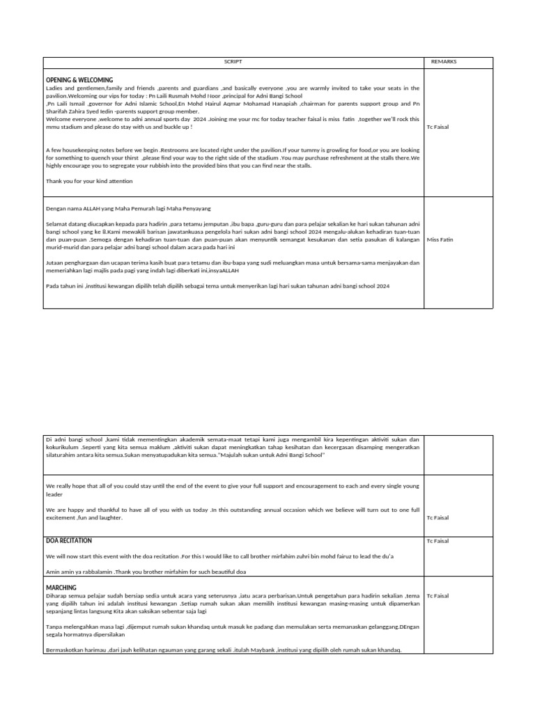 Emcee Script Sports Day 2024 Adni | PDF