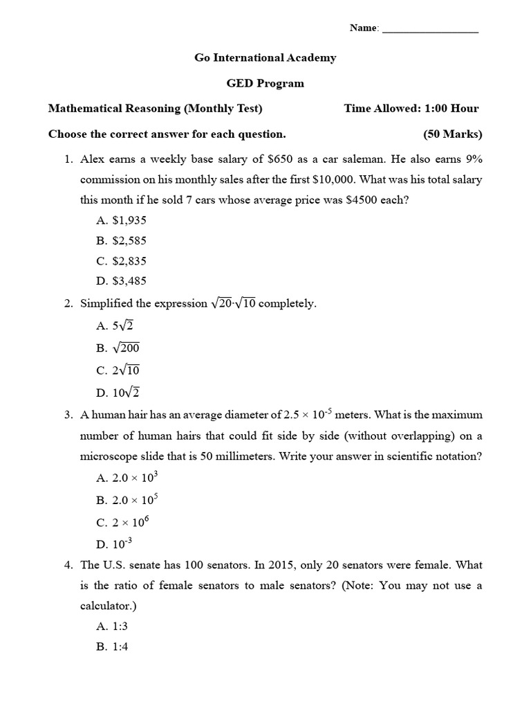 GED Mathematical Reasoning (Second Test) | PDF