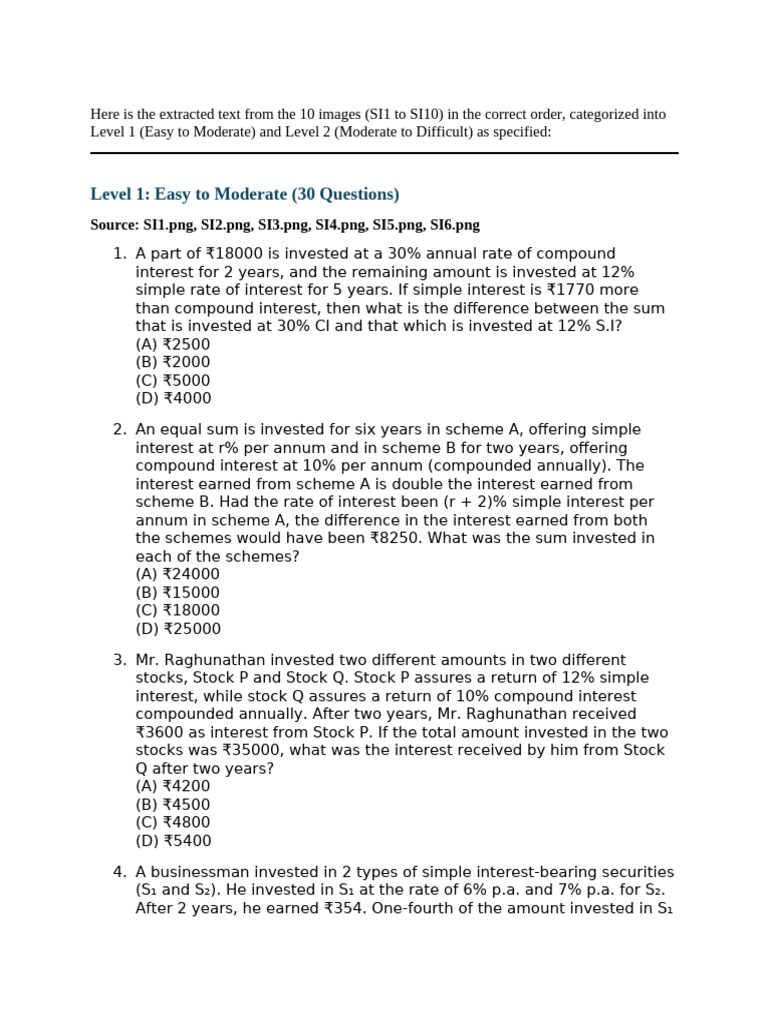Simple Interest and Compound Interest Problems | PDF | Interest ...