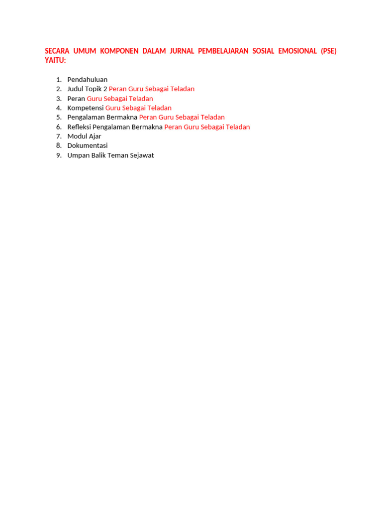 Komponen Jurnal Pembelajaran Sosial Emosional | PDF