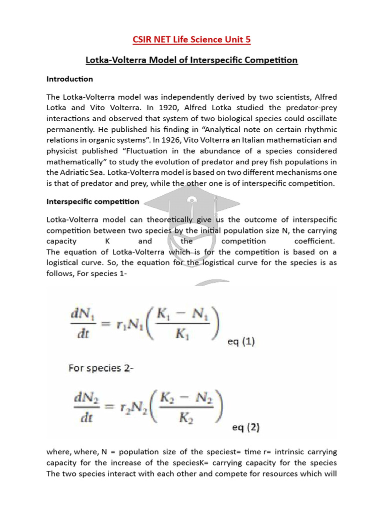 Lotka-Volterra Model of Competition | PDF | Biology | Applied Mathematics