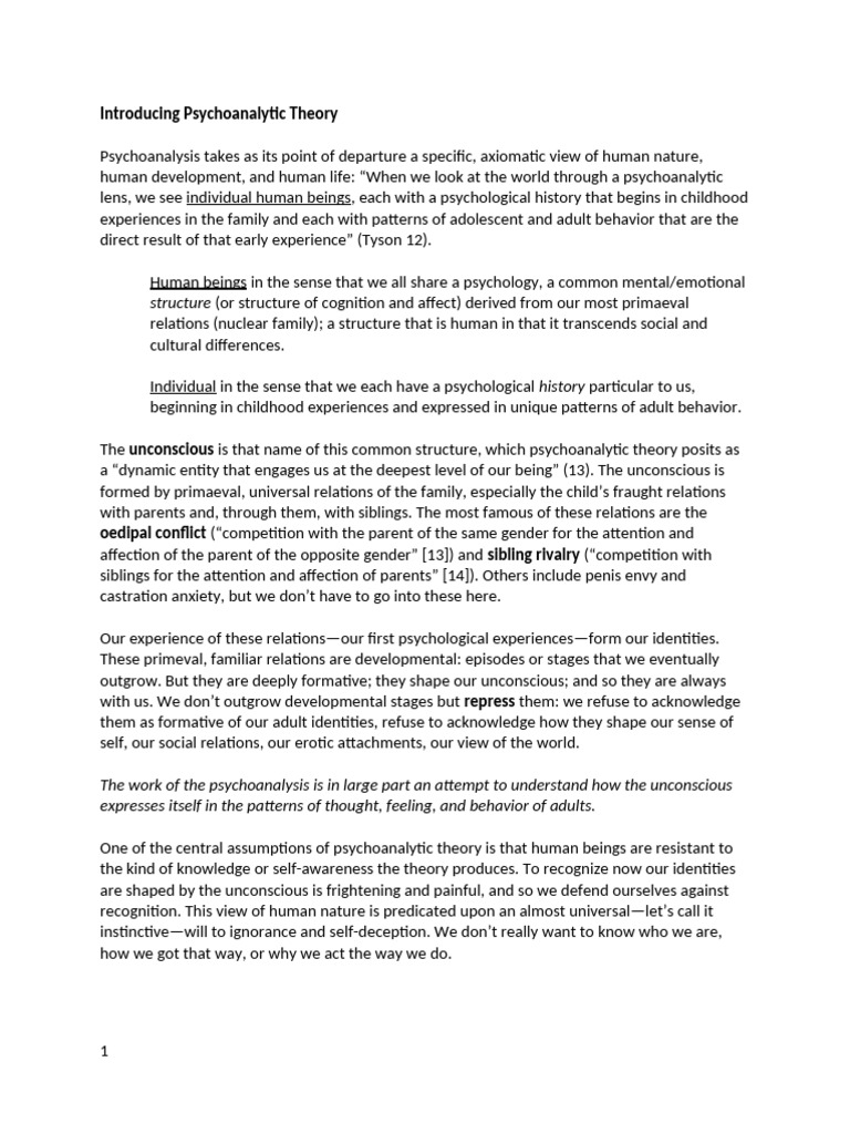 Understanding Psychoanalytic Theory | PDF | Unconscious Mind ...