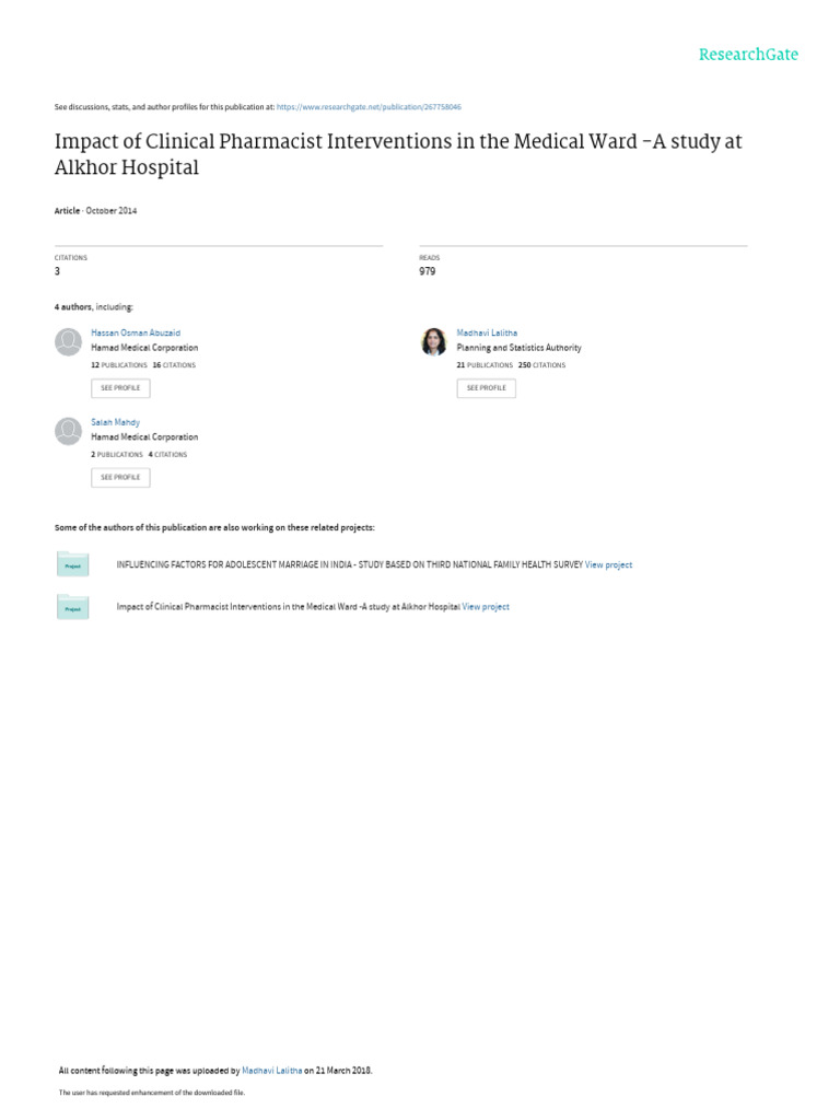 Impact of Clinical Pharmacist Interventions in The | PDF | Pharmacy ...