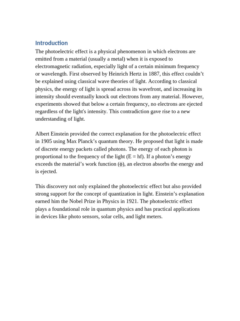 Photoelectric Effect Project Detailed Part1 | PDF | Photoelectric ...