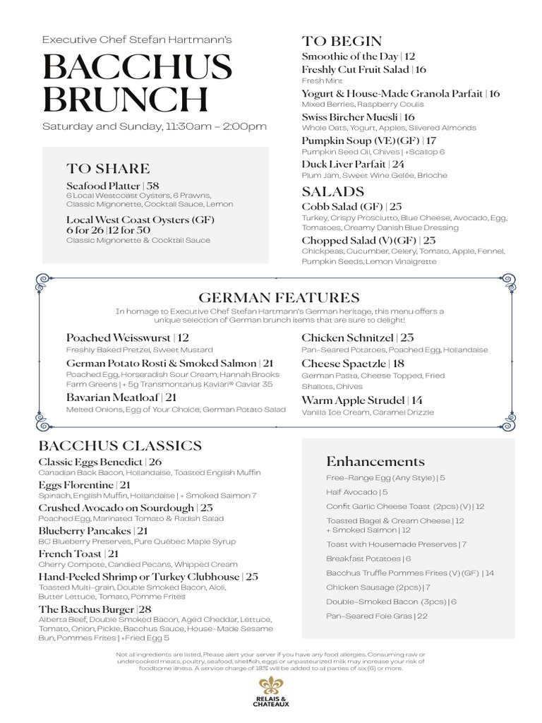 Bacchus Brunch Menu Highlights | PDF | Salad | Sauce