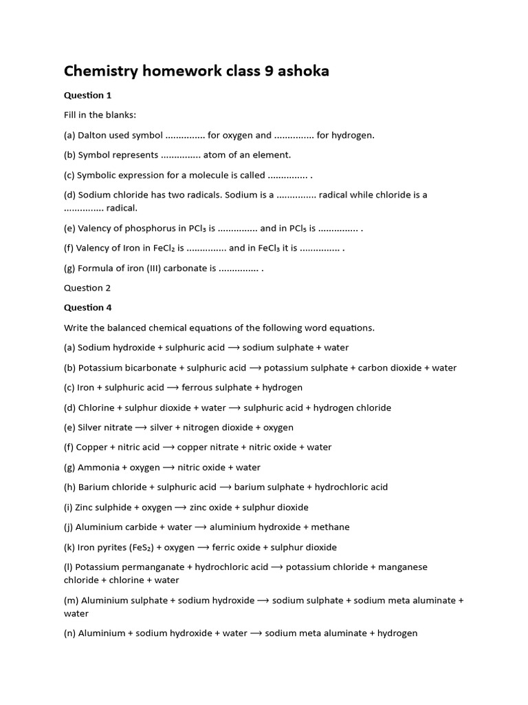 Class 9 Chemistry Homework Guide | PDF | Oxide | Acid