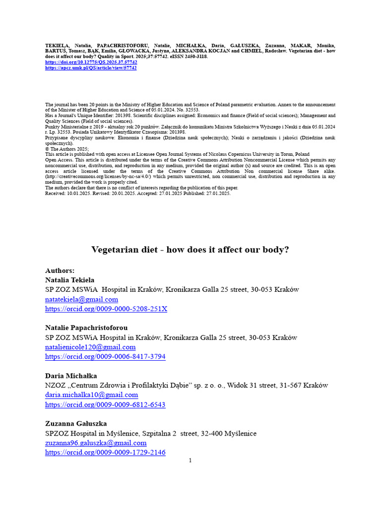 Impact of Vegetarian Diet on Health | PDF | Diet & Nutrition | Diet ...