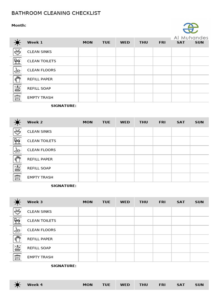 Weekly Bathroom Cleaning Schedule | PDF