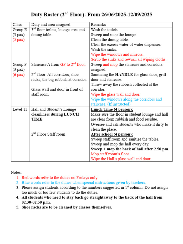 Student Duty Roster for 2nd & 3rd Floors | PDF | Room | Architectural ...