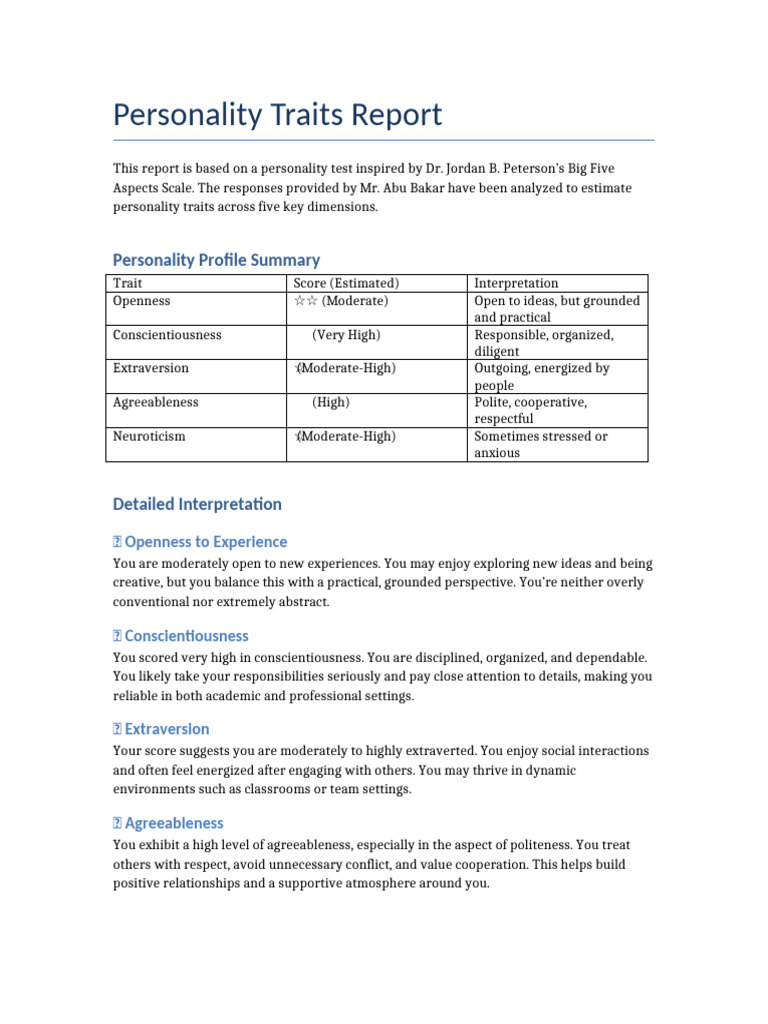 Personality Report MR Abu Bakar | PDF | Social Psychology | Human ...