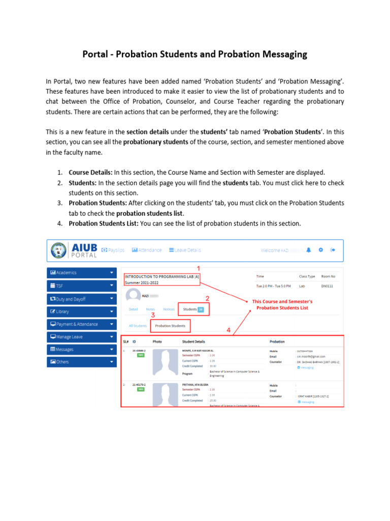 User Instructions - Probation Students and Probation Messaging (Portal ...
