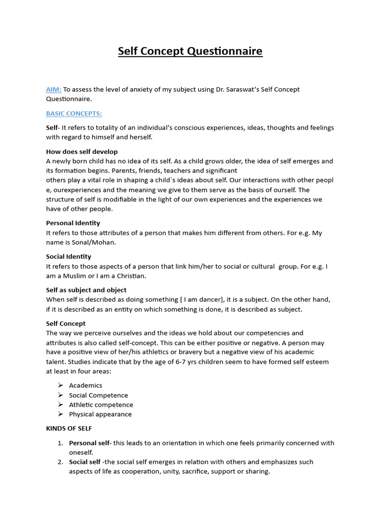 Self Concept Questionnaire Overview | PDF | Self Concept | Self