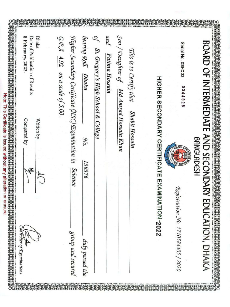 HSC Certificate | PDF