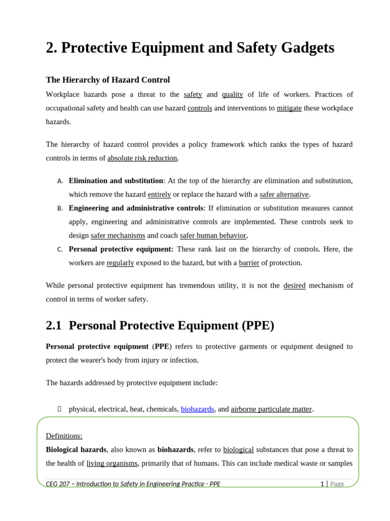 PPE and Hazard Control in Workplaces | PDF | Personal Protective ...