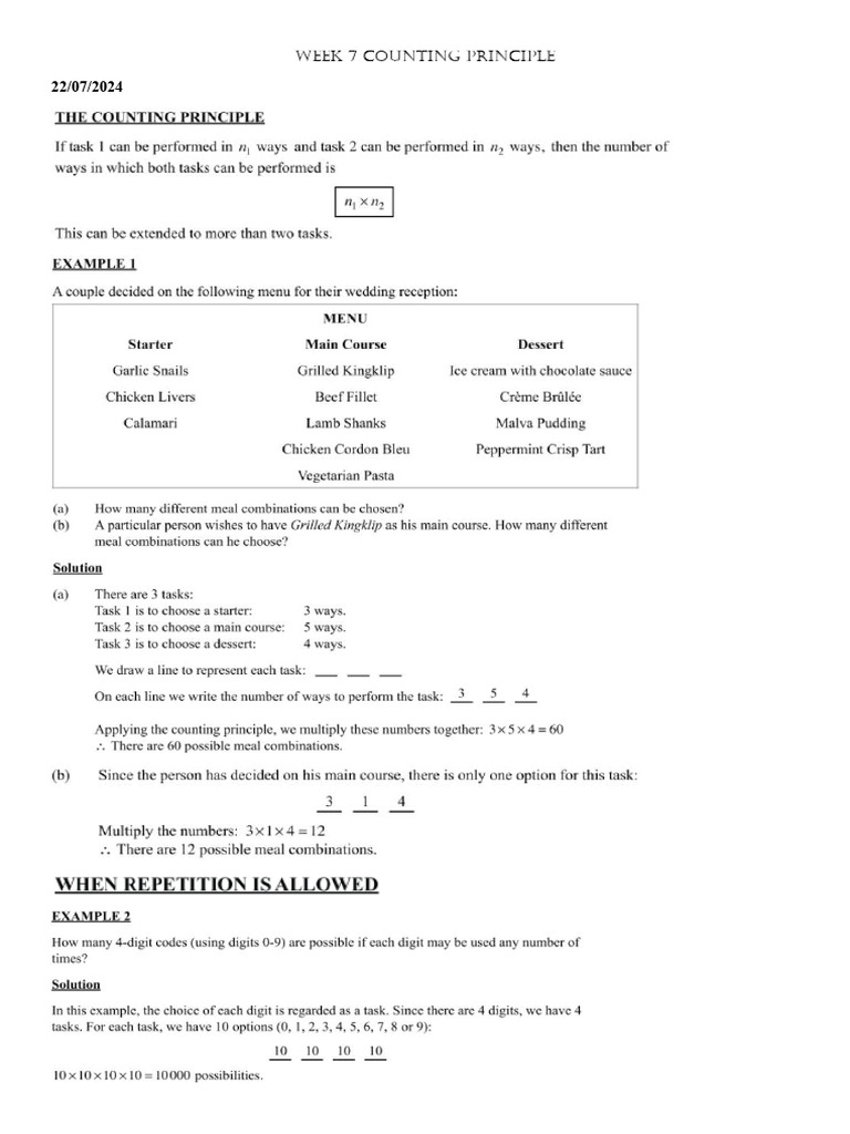 Week 7 Counting Principle PDF | PDF