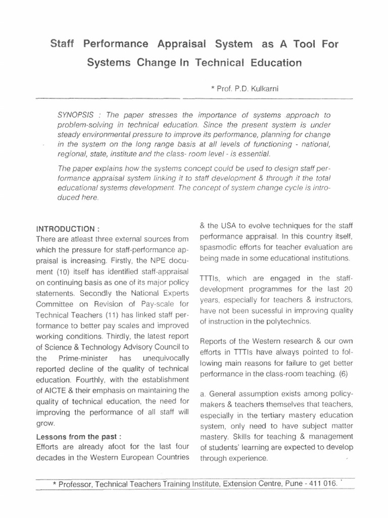 Staff Performance Appraisal in Tech Ed | PDF | Performance Appraisal ...